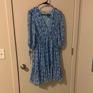 Blue Floral Dress with V-Neck